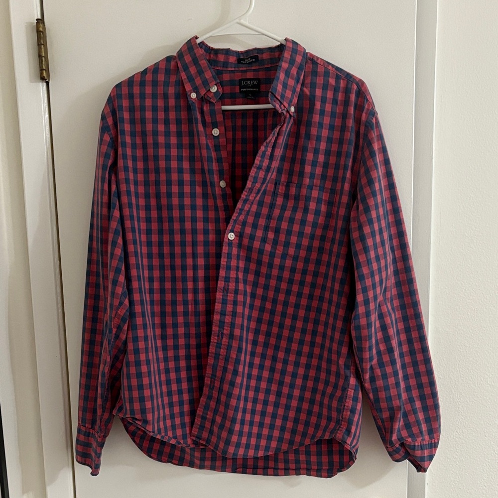 J.Crew Large Slim Fit Untucked Navy and Red Checkered Shirt